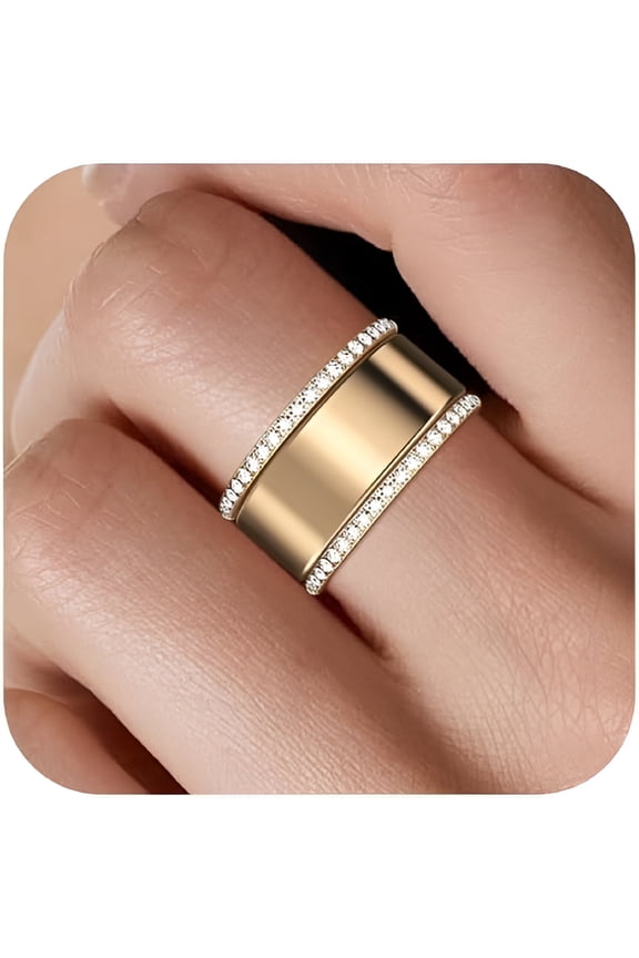 2-Pack 14K Gold Plated Stacking Rings for Women, Cubic Zirconia Simulated Diamond Ring Stack for Women