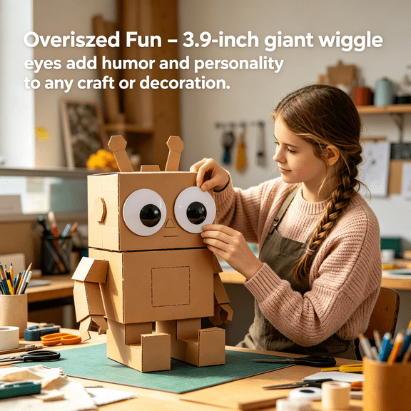 DESIGNICE 2 Pack 3.9 in Giant Adhesive Wiggle Eyes,Oversized Self Stick Googly Eyes for Crafts,Decorations,Toys,Fun,Humorous Diy Craft Supplies for Kids and Adults,Easy Peel and Stick
