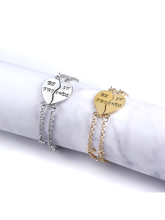 2-Pack Alloy Couple Friendship Bracelets, Matching Bangle Set for Women