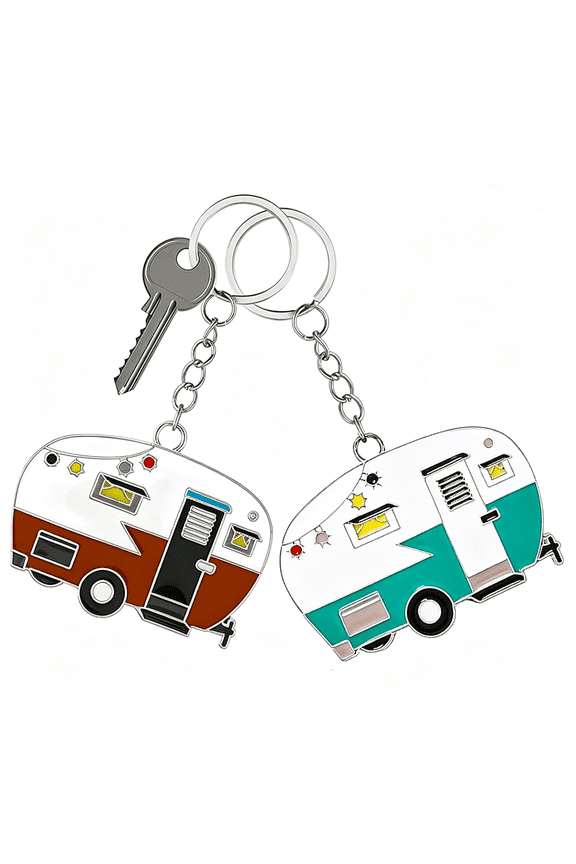 2 Pack Camper Keychain Set Happy Rv Camper Keyring Couples Camping Accessories for Men Women Travel Trailers Camper Keychain