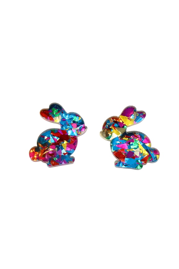 (2-Pack) Easter Earrings Acrylic Colorful Clip on Hoop Earrings for Women Easter Egg Stud Earrings Clip on Stud Earrings Acrylic Egg and Bunny Beaded Earrings for Women