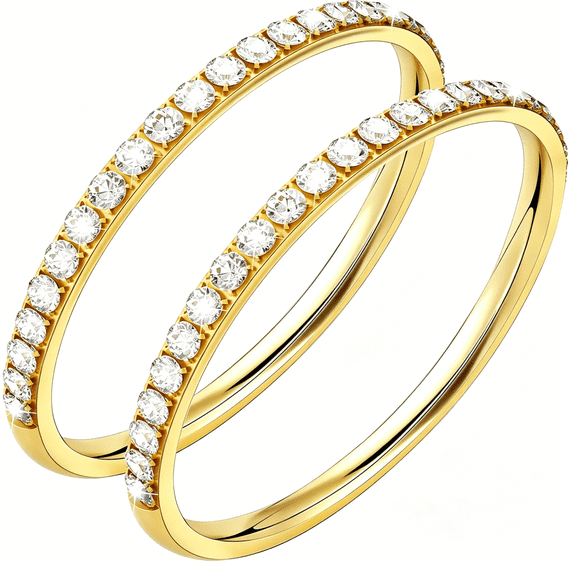 DESIGNICE 2-Pack Gold Plated Stacking Rings for Ring 4\/Ring 4 Ceramic\/Gen 3, Non Tarnish,Matte Finish Sandblast Ring with 14K Zirconia Simulated Diamond Ring Stack for Women Size 5-10
