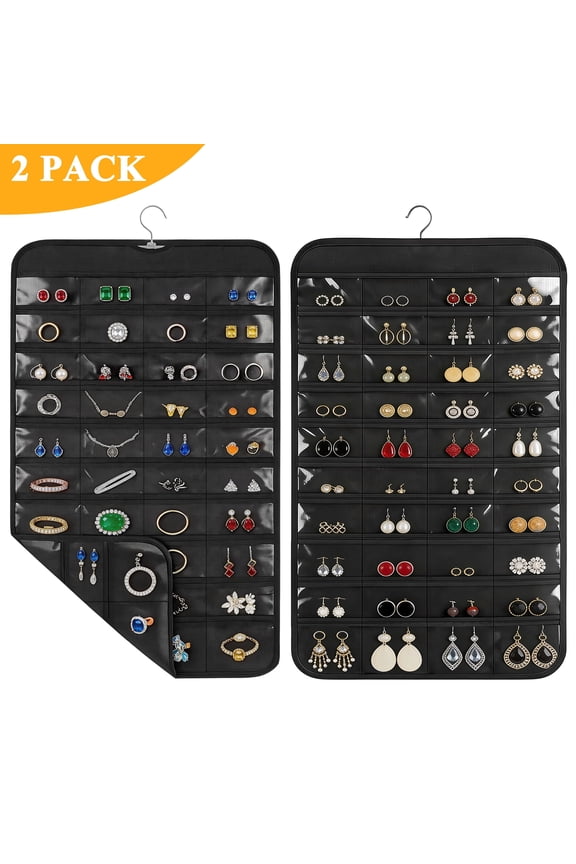 2 Pack Hanging Earring Holder Organizer, 80 Clear Pockets Jewelry Organizers and Storage, Earring Holder Organizer for Hanging Earrings, Necklaces, Bracelets, Rings, Storage, Closet