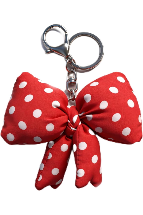 2 Pack Polka Dot Mouse Keychain Puffy Bow Keychain for Theme Park Puffy Keyring Charm for Purse Bag Backpack Polka Dot Beaded Keychain