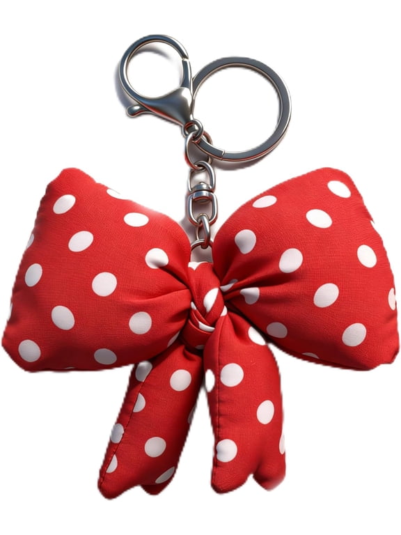 2 Pack Polka Dot Mouse Keychain Puffy Bow Keychain for Theme Park Puffy Keyring Charm for Purse Bag Backpack Polka Dot Beaded Keychain