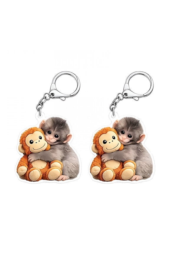 2 Pack Punch the Monkey Keychain, Cute Plush Monkey Hanging Charm for Backpack Purse Car Keys, Fun Animal Key Ring Accessory and Gift for Kids Teens Adults