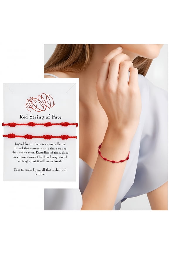 2 Pack Red String Bracelets with Seven Knots - Adjustable Handmade Knot Bracelet for Protection and Good Luck, Meaningful Friendship Bracelet for Couples Friends Family