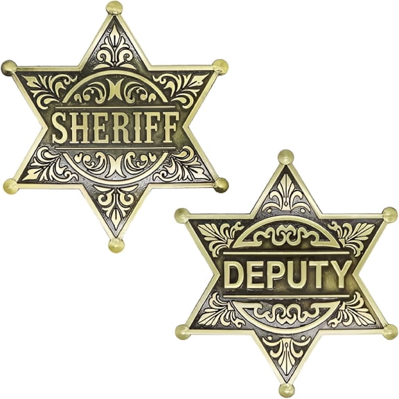 DESIGNICE 2 Pack Sheriff Deputy Metal Badges, Western Cowboy Police Theme Party Decorations, Carnival Prizes