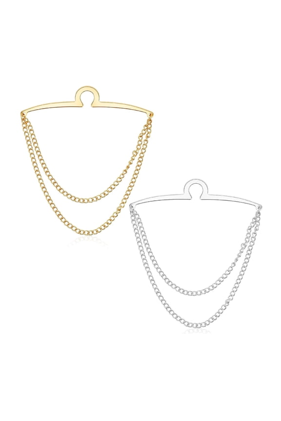 2 Pack Tie Chain for Men, Fashion Necktie Chains with Ring Clasps, Elegant Tie Clips, Suit Accessories Men Business Jewelry Pins and Tacks for Suits, Business Wedding Accessories