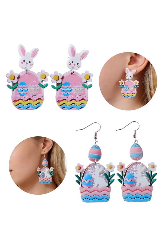 2 Pairs Earrings for Women,Vibrant and Adorable Easter Earrings,Easter Egg Shape Earring Set,Dangling Earrings Jewelry Gift for Easter and Spring Outfits