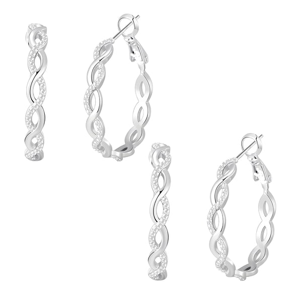 DESIGNICE 2 Pairs Silver-Plated Copper Hoop Earrings,Huggie Woven Hoop Earrings for Women,Womens Earrings,Jewelry Gifts for Women