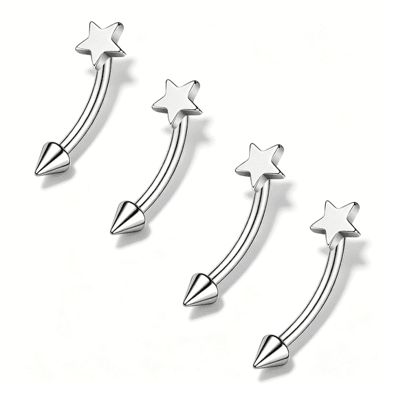 DESIGNICE 2 Pairs Stainless Steel Eyebrow Rings, 16G Curved Belly Rings Navel Barbell Helix Daith Tragus Earrings, 8/10Mm Spike Vertical Labret Lip Piercing Jewelry