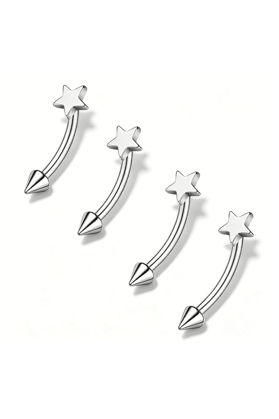2 Pairs Stainless Steel Eyebrow Rings, 16G Curved Belly Rings Navel Barbell Helix Daith Tragus Earrings, 8/10Mm Spike Vertical Labret Lip Piercing Jewelry