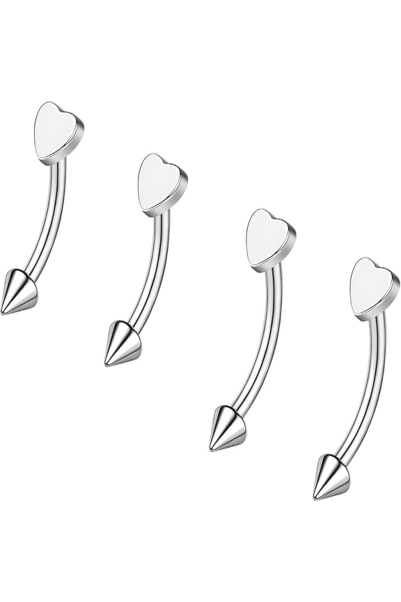 2 Pairs Stainless Steel Eyebrow Rings, 16G Curved Belly Rings Navel Barbell Helix Daith Tragus Earrings, 8/10mm Spike Vertical Labret Lip Piercing Jewelry
