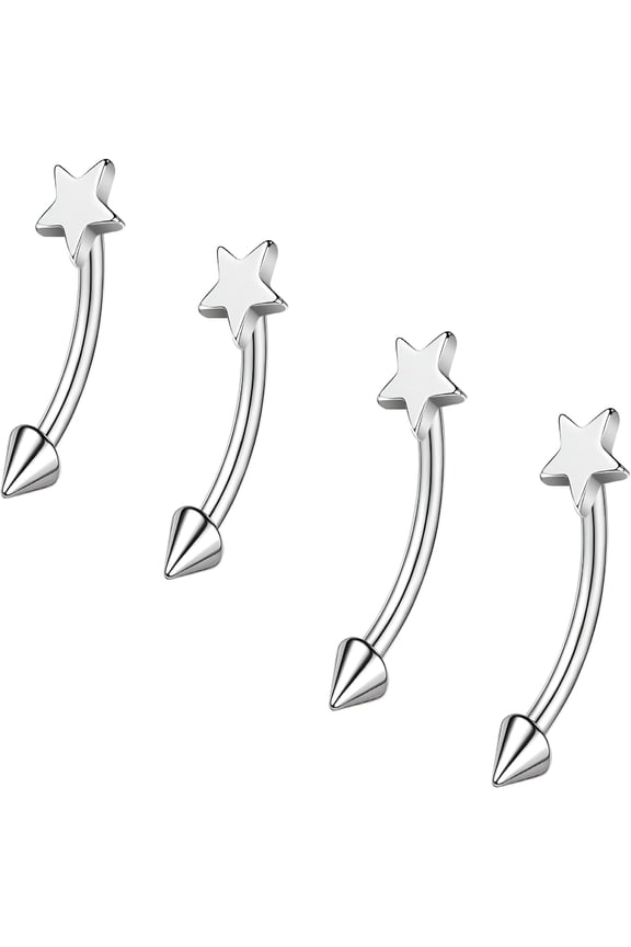 2 Pairs Stainless Steel Eyebrow Rings, 16G Curved Belly Rings Navel Barbell Helix Daith Tragus Earrings, 8/10mm Spike Vertical Labret Lip Piercing Jewelry
