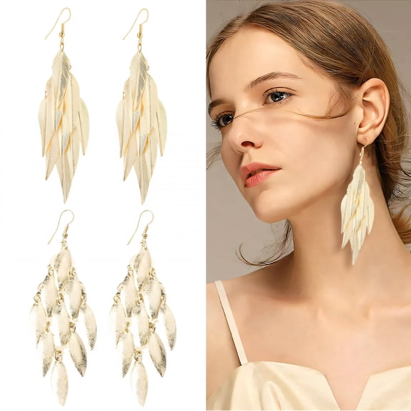 DESIGNICE 2 Pairs Statement Earrings for Women,Electroplated Iron Hollow Leaf Dangle Earrings for Women,Statement Earrings for Women Fashion Jewelry Gift,Style1