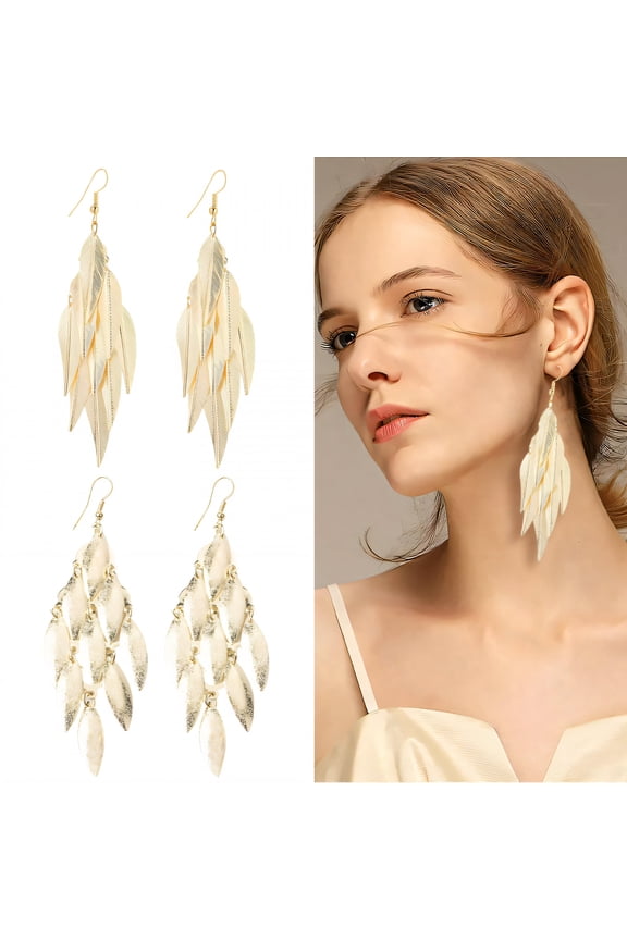 2 Pairs Statement Earrings for Women,Electroplated Iron Hollow Leaf Dangle Earrings for Women,Statement Earrings for Women Fashion Jewelry Gift,Style1