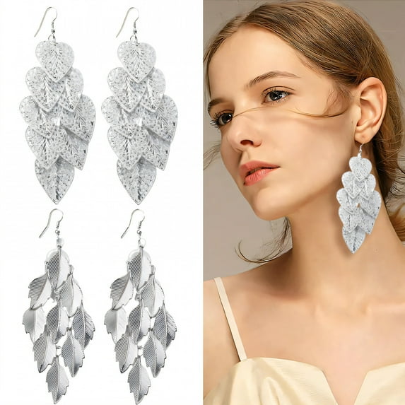 DESIGNICE 2 Pairs Statement Earrings for Women,Electroplated Iron Hollow Leaf Silver Jewelry for Women,Dangle Earrings for Women for Women Fashion Jewelry Gift,Style3