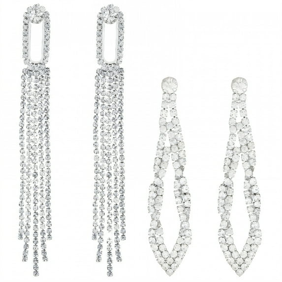 DESIGNICE 2 Pairs Statement Earrings for Women,Elongated Beauty Tassel Silver Dangle Earrings,Drop Earrings Wife Girlfriend Fashion Jewelry Accessories Gift,Style4