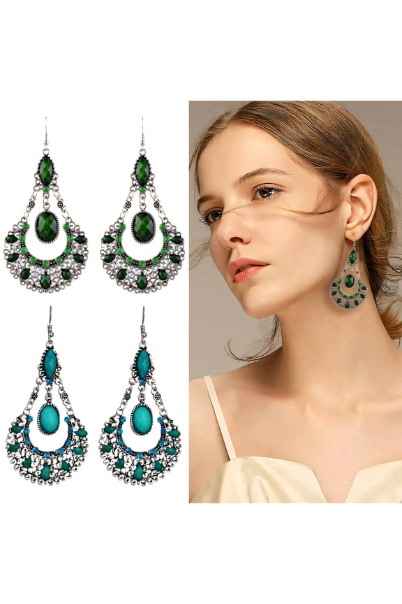2 Pairs Statement Earrings for Women,Metal Plated Hollowed-Out Ethnic Style Boho Earrings for Women,Drop Earrings Wife Girlfriend Fashion Jewelry Accessories Gift,Style5