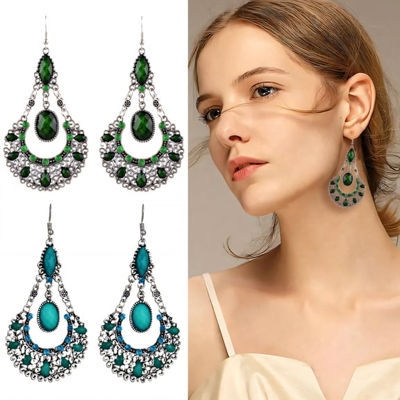 DESIGNICE 2 Pairs Statement Earrings for Women,Metal Plated Hollowed-Out Ethnic Style Drop Earrings,Dangle Earrings for Women Wife Girlfriend Party Birthday Jewelry Gift,Style3