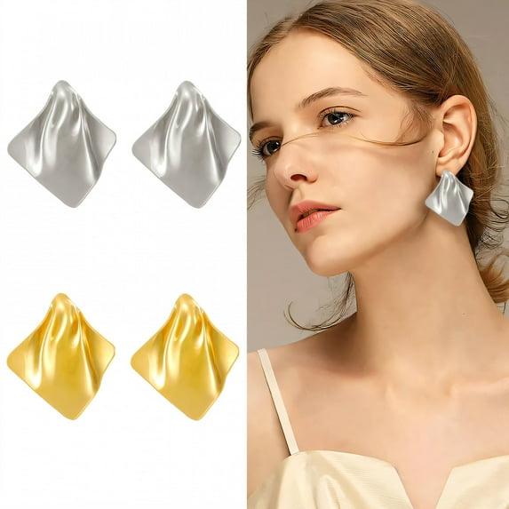 DESIGNICE 2 Pairs Statement Earrings for Women,Metal Plated Lava Folds Silver Dangle Earrings,Chunky Silver Earrings Fashion Jewelry Gift for Her,Style1