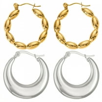 DESIGNICE 2 Pairs Statement Earrings for Women,Stainless Steel Plated C-Shaped Hoop Chunky Gold Earrings,Womens Earrings for Women Fashion Jewelry Gift,Style1
