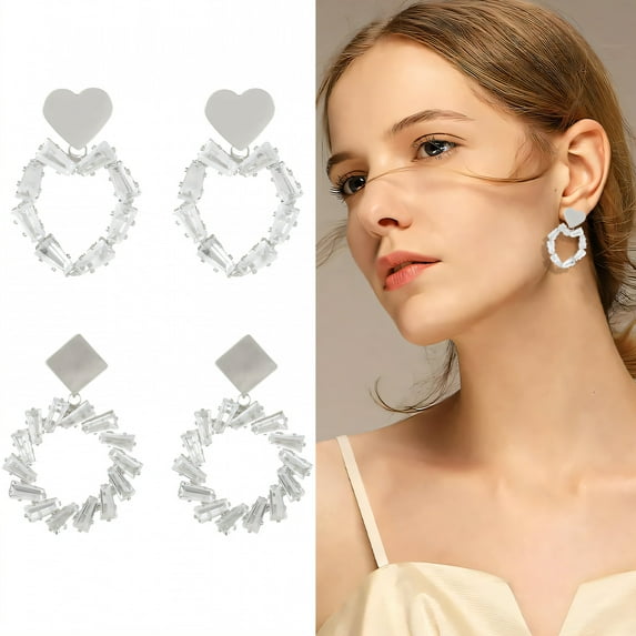 DESIGNICE 2 Pairs Statement Earrings for Women,Dense Rhinestone Layout Drop Earrings,Glam Silhouette Statement Earrings,Style4