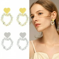 DESIGNICE 2 Pairs Statement Earrings for Women,Dense Rhinestone Layout Gold Earrings for Women,Party Vibe Silver Earrings,Style1