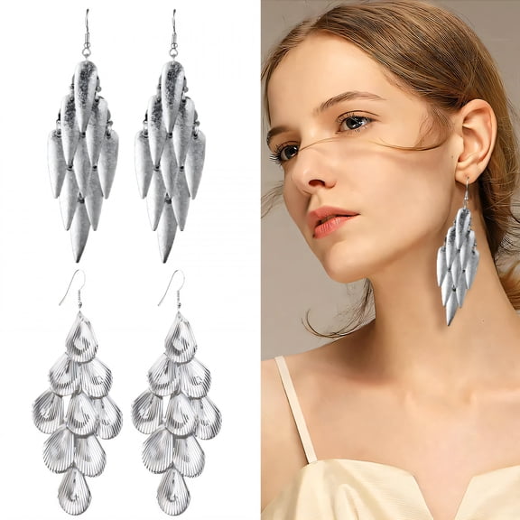 DESIGNICE 2 Pairs Statement Earrings for Women,Electroplated Iron Hollow Leaf Silver Earrings,Drop Earrings Wife Girlfriend Jewelry Gift,Style1