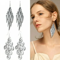 DESIGNICE 2 Pairs Statement Earrings for Women,Electroplated Iron Hollow Leaf Silver Earrings,Drop Earrings Wife Girlfriend Jewelry Gift,Style1