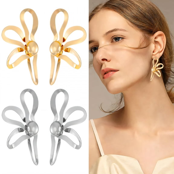 DESIGNICE 2 Pairs Statement Earrings for Women,Metal Plated Lava Folds Statement Earrings,Chunky Silver Earrings Birthday Jewelry Gift for Her,Style1