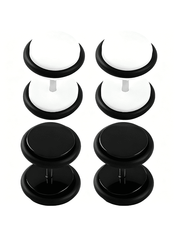 2 Pairs White Black 6 Mm(2 G)Acrylic Fake Cheater Ear Plugs Gauges Stretching Set Hide Illusion Tunnels Stainless Steel Screw Stud Earrings Body Piercing Jewelry Women Men