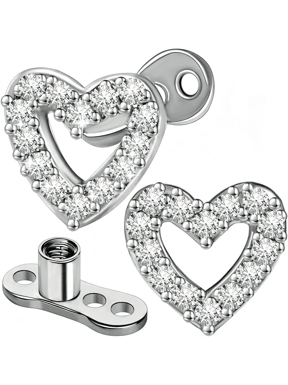 2 Pcs 14G Cubic Zirconia Dermal Anchor Tops and Base Surgical Titanium Steel Cz Diamond Microdermals Internally Threaded Studs Body Piercings Jewelry Gift for Women Men
