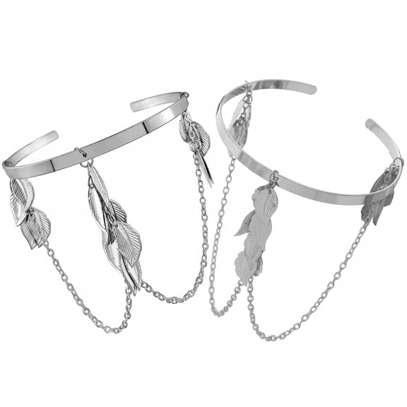 DESIGNICE 2 Pcs Arm Cuff Wristband Women's Jewelry Bangle Bracelet Man 9.5X8.5CM Silver