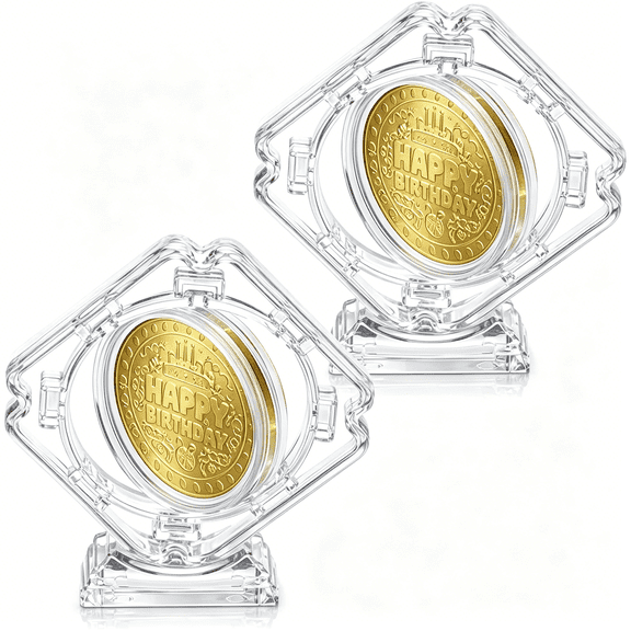 DESIGNICE 2 Pcs Coin Display Case Stand Holders for Collectors, Standing Coin Display Case Clear Acrylic Coins Protector 3D Rotatable Floating Coins Capsules Frame for Collectors Medallion
