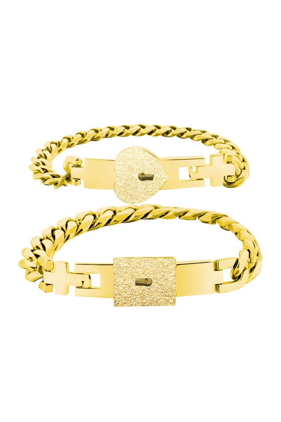 2 Pcs Couple Bracelets Novelty Lock for Key Bangle Bracelets Stainless Steel Lover Heart Lock for Key Jewel