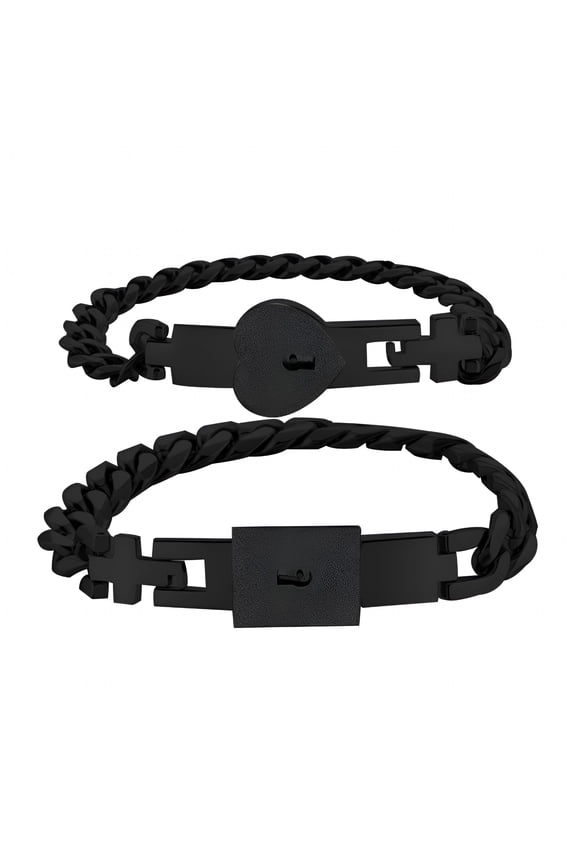 2 Pcs Couple Bracelets Novelty Lock for Key Bangle Bracelets Stainless Steel Lover Heart Lock for Key Jewelry Touch Bracelets for Couples