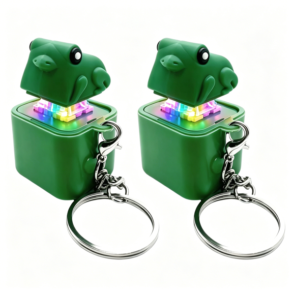 DESIGNICE 2 Pcs Croaking Frog Keychain Noise Maker Frog Fidget Rechargeable Adults Fidget Keyboard Clicker with Colorful Lights Fun Portable Anxiety Relief Sensory