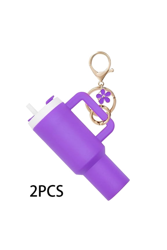 2 Pcs Cute Keychains for Women, Unique Cup-Shaped Bag Charm Accessory, Creative Key Ring for Purses and Backpacks, Dark Purple
