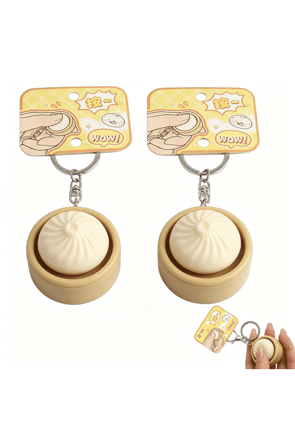 2 Pcs Dumpling Keychain, Keyboard Fidget, Mini Dumpling Squishy Clicker Fidget for Stress Relief, Emotional Support Dumplings for Office Workers, Portable Keyboard Fidgets Keychain