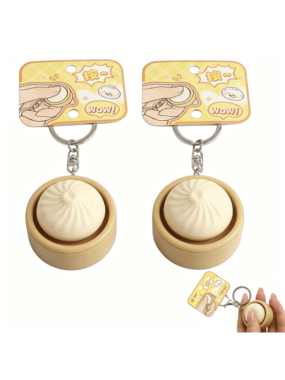 2 Pcs Dumpling Keychain, Keyboard Fidget, Mini Dumpling Squishy Clicker Fidget for Stress Relief, Emotional Support Dumplings for Office Workers, Portable Keyboard Fidgets Keychain