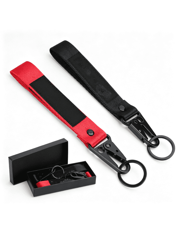 2 Pcs Fabric Keychain,Black and Red Motorcycle Keychain,Heavy Duty Key Chain for Bike,Car Heavy Duty Key Chain Motorcycle Accessories for Men