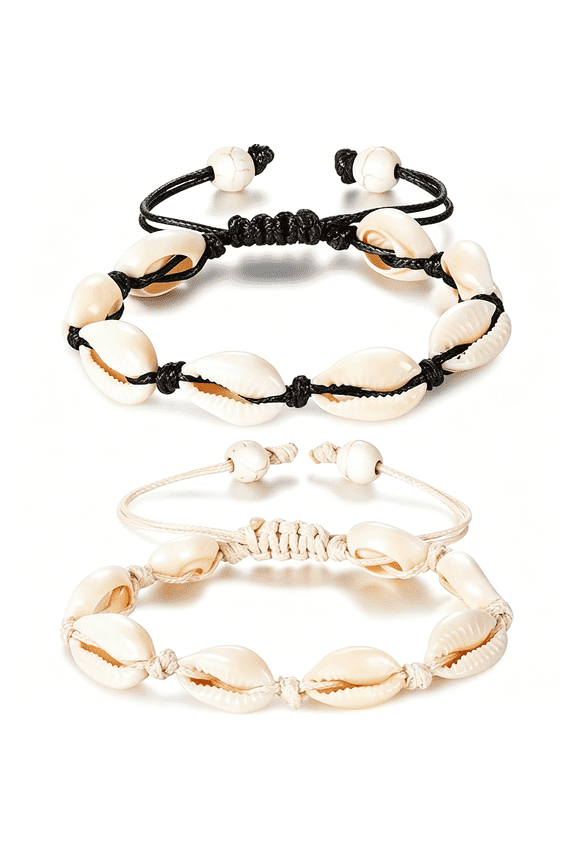 2 Pcs Natural Shell Anklet Bracelet, Boho Adjustable Seashell Jewelry