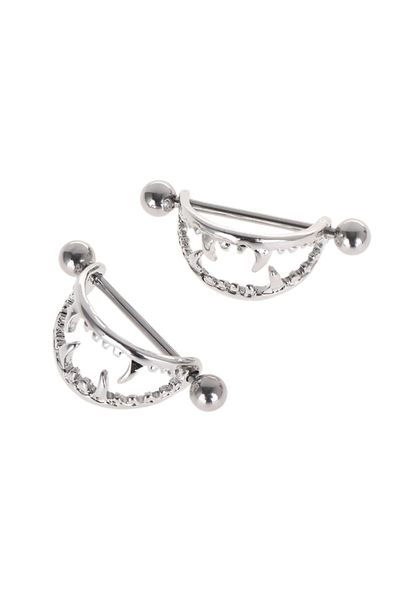 2 Pcs Nipple Piercing Barbell Halloween Breast Jewelry Decor Teeth Nipple Rings