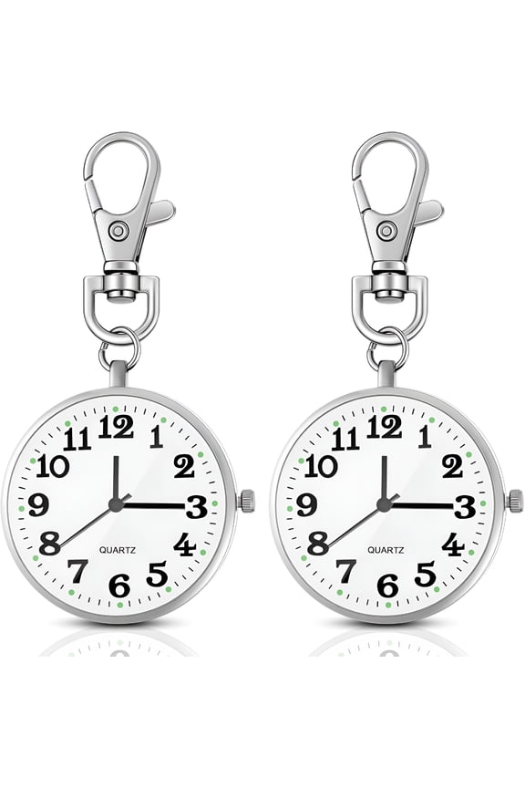 2 Pcs Quartz Pocket Watch with Key Buckle, Round