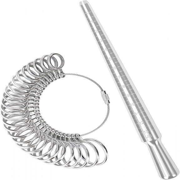 DESIGNICE 2 Pcs Ring Size Measuring Tool Set Metal Ring Gauges for Ring Measuring, Integrated Tapered Solid Ring Mandrel Measuring Tool for Ring Repair and Sizing, Jewelry Size Measurement
