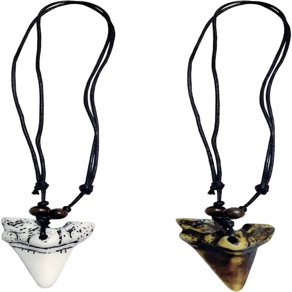 DESIGNICE 2 Pcs Shark Tooth Necklace for Men Beach Surfer