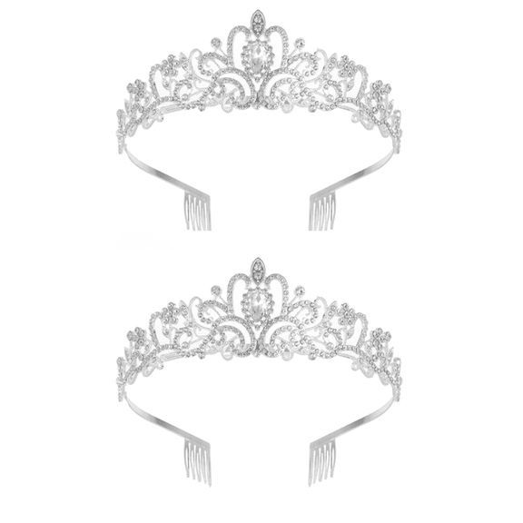 DESIGNICE 2 Pcs Silver Crowns for Women, Elegant Princess Tiara with Sparkling Finish, Regal Birthday Crown for Adult Women, Wedding Party Photo Shoot Accessory, Comfortable Lightweight Design