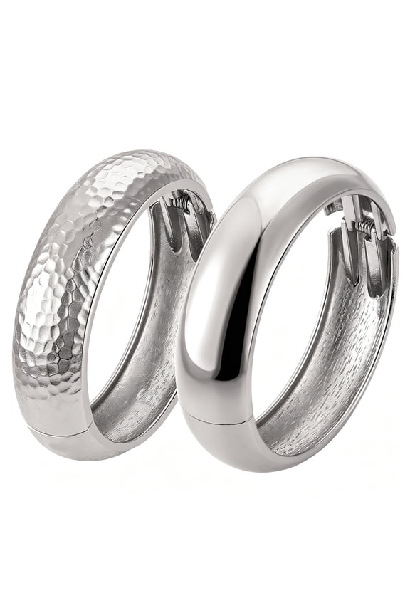 2-Piece Silver Bracelets for Women,Chunky Wide Thick Cuff Stackable Bangle Set,Jewelry Gift,Sterling Silver Bangles for Women